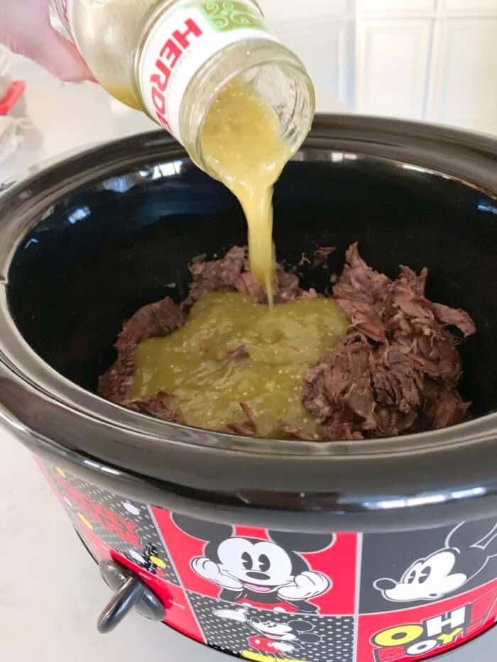 salsa verde shredded beef in crockpot