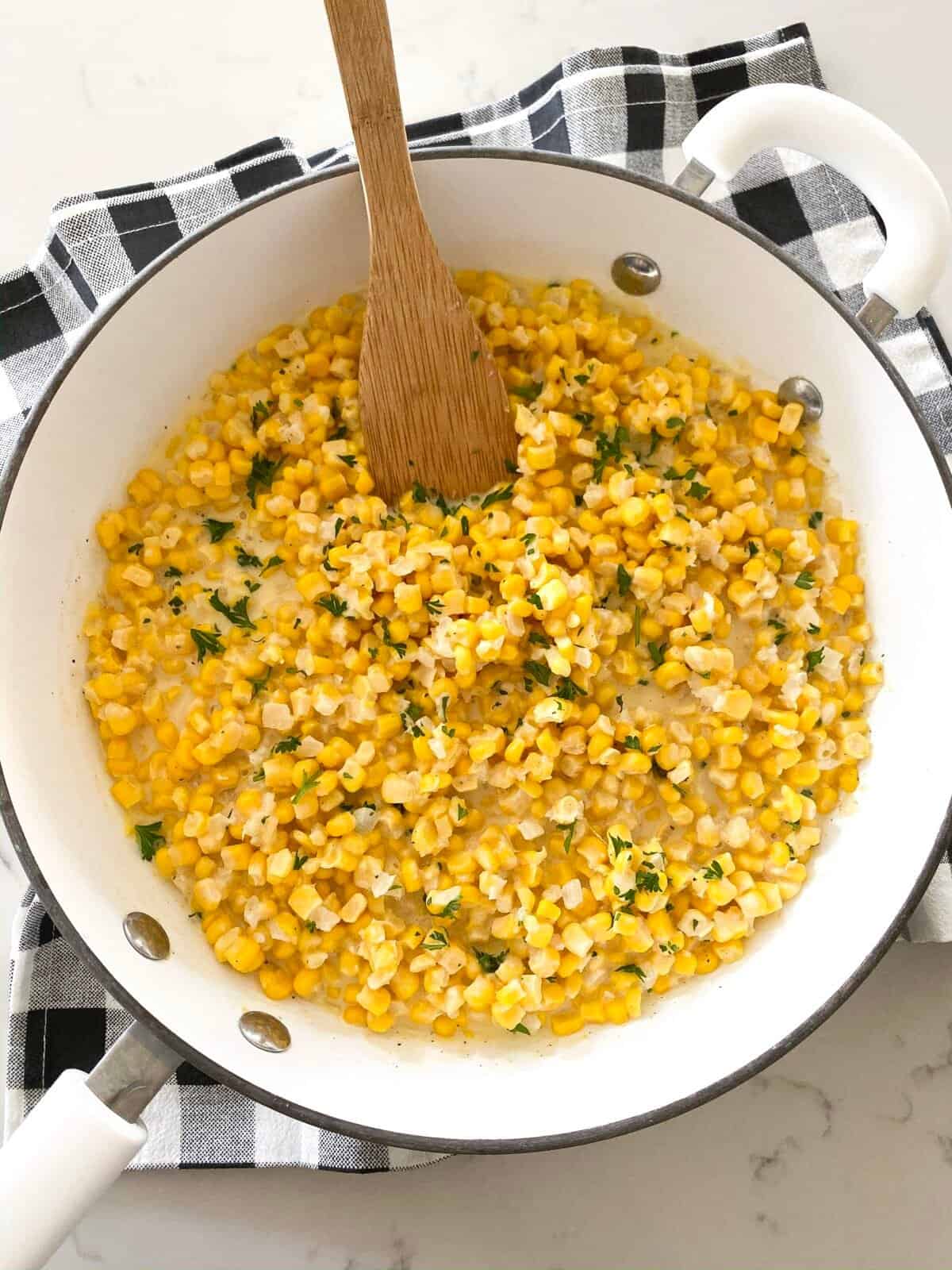 creamed corn in skillet