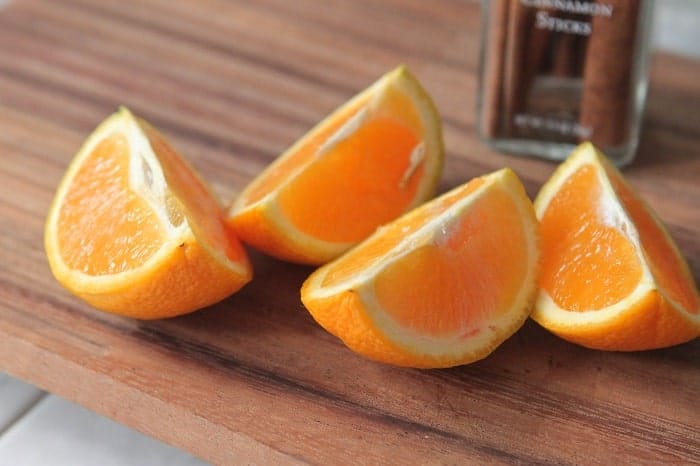 orange cut into fourths