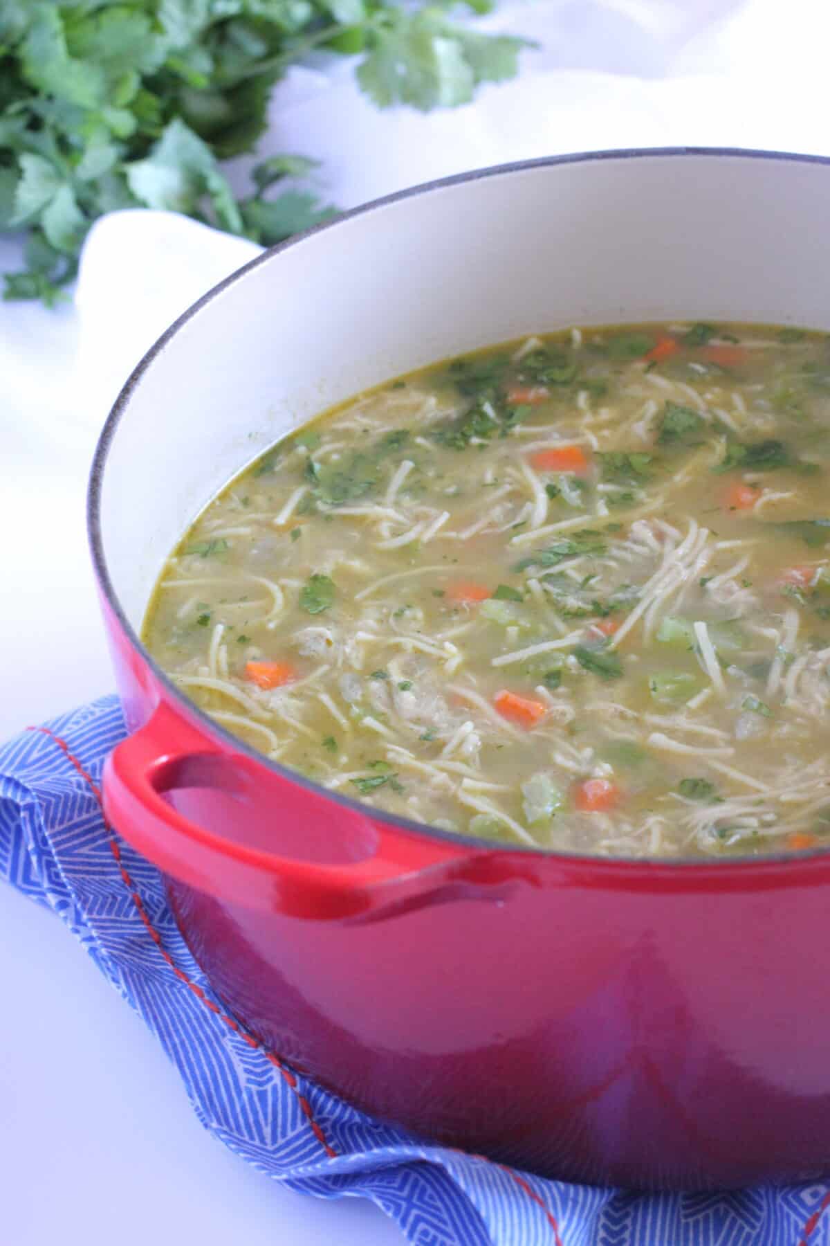 chicken noodle soup recipe in pot