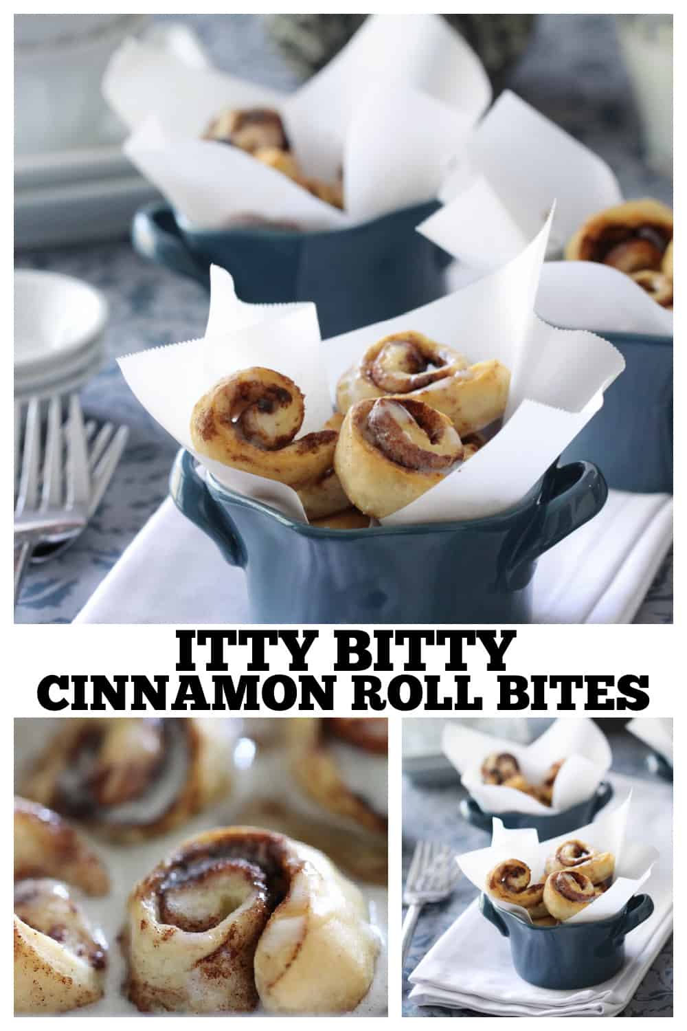 photo collage cinnamon roll bites