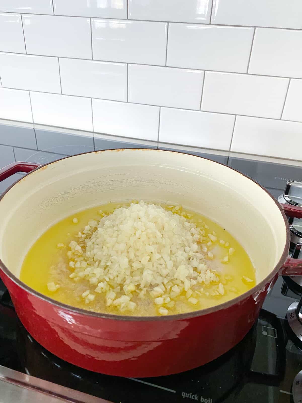 sauteeing onion in large pot for taco soup