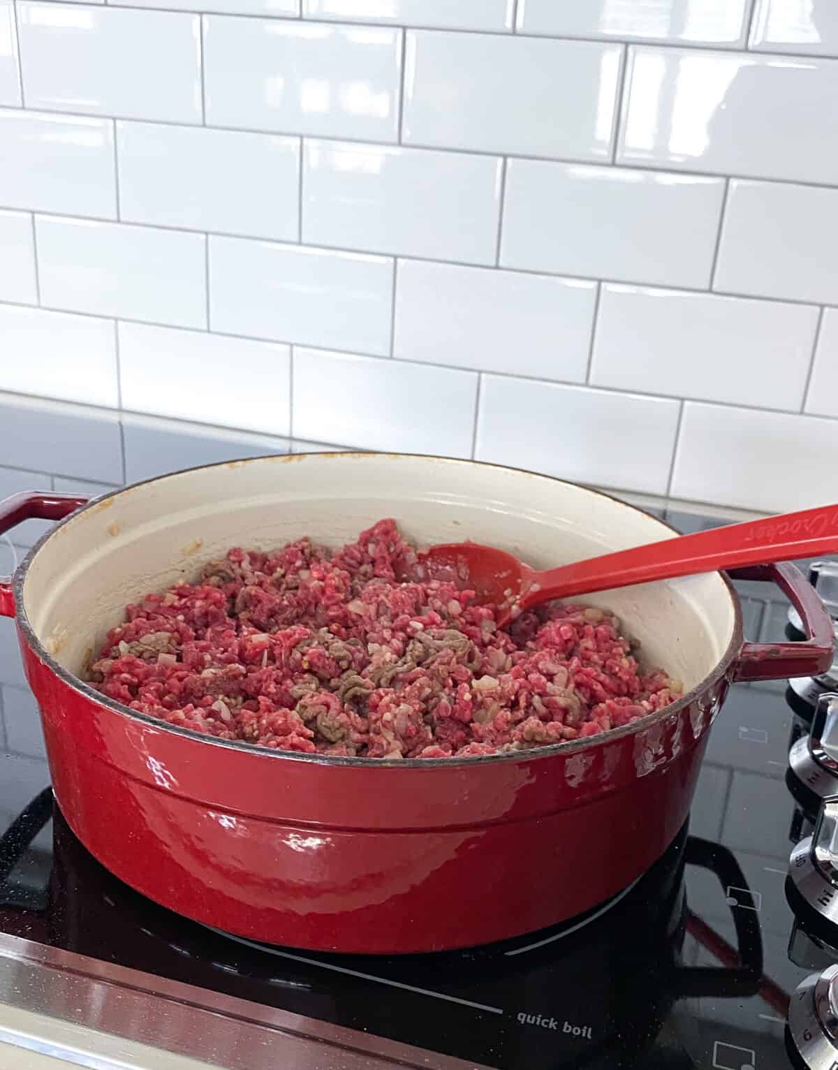 cooking ground beef in pot