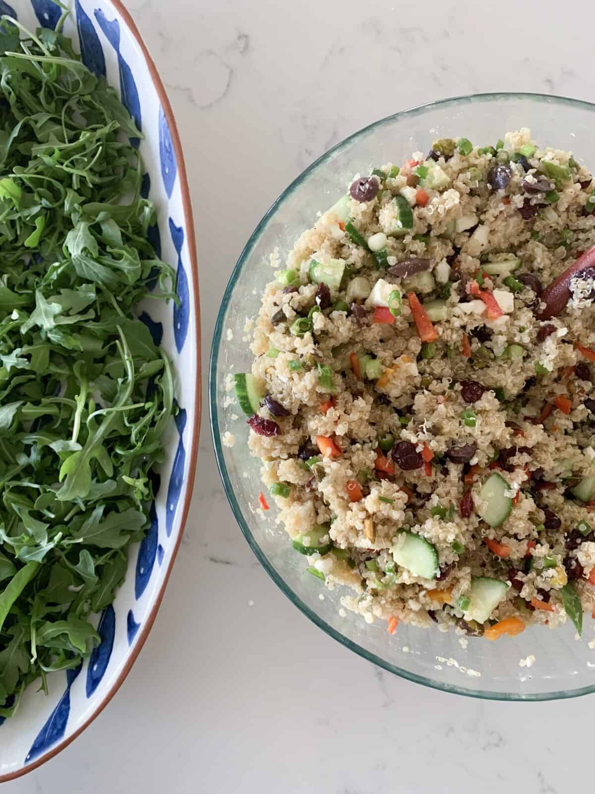 quinoa salad in mixing bowl