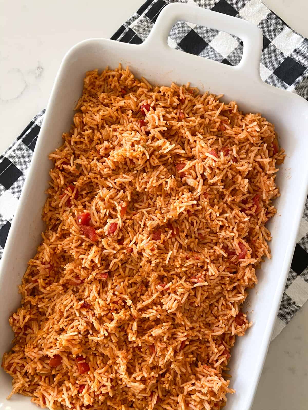 mexican rice in serving dish
