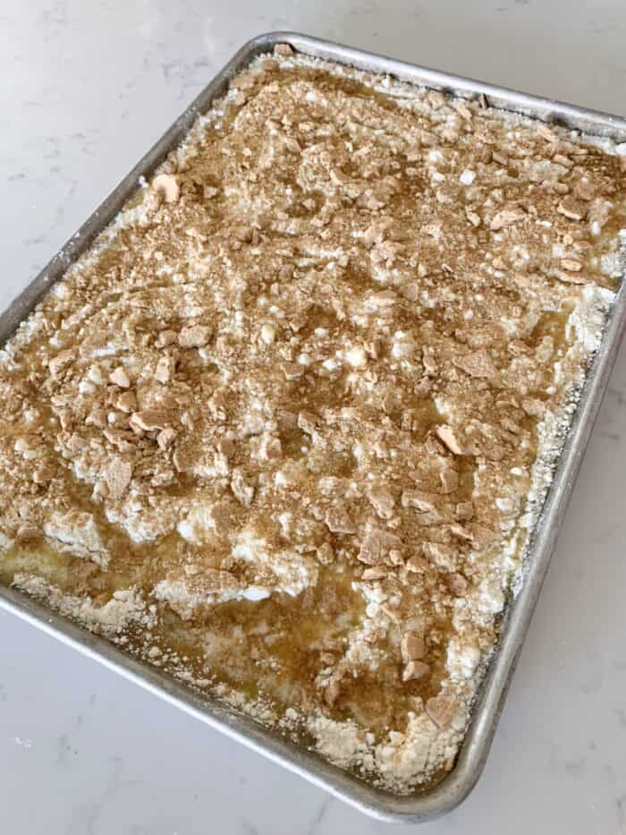 cake mix topping added to pumpkin bars