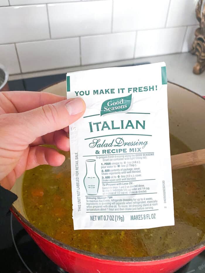 adding italian dressing seasoning to orzo soup