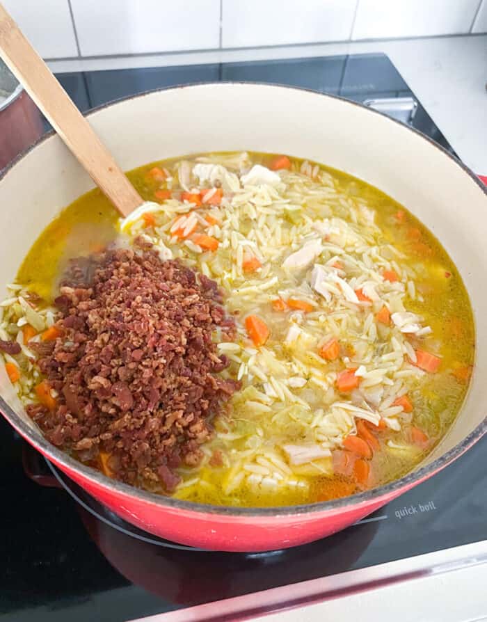 bacon added to orzo soup