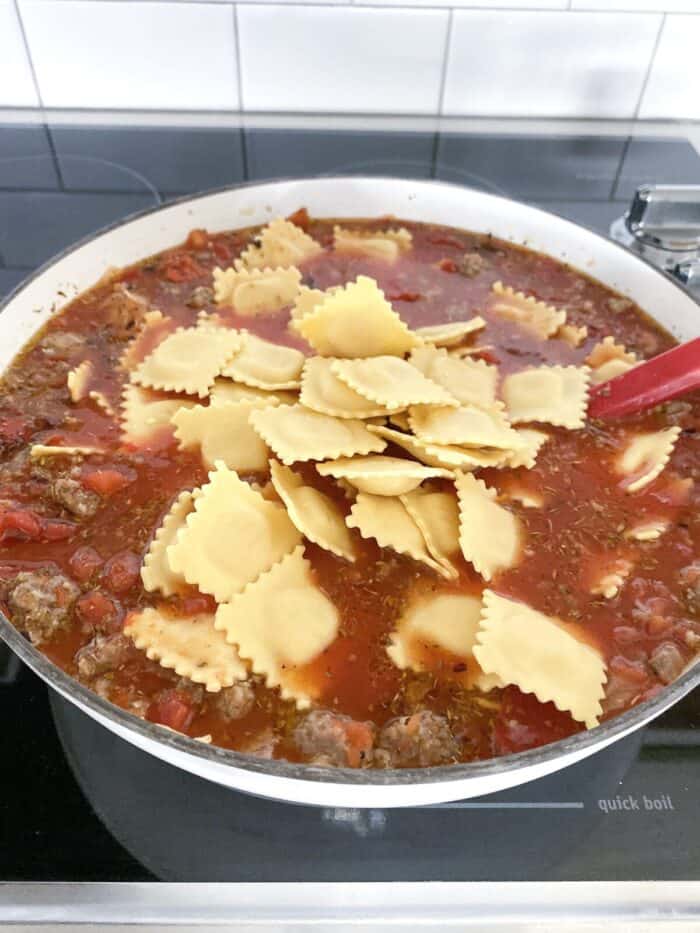 ravioli added to lasagna soup