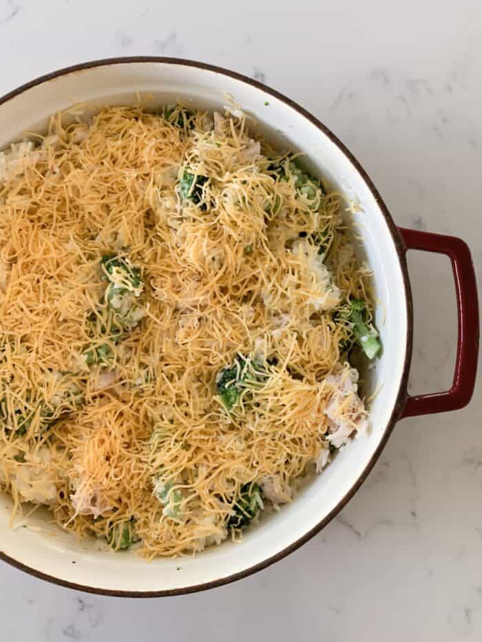 shredded cheese added to casserole