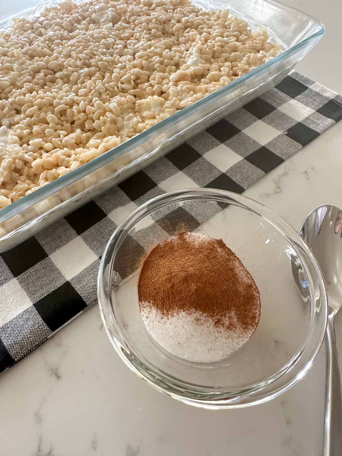 cinnamon sugar in bowl for rice krispie treats
