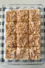 rice krispie treats in pan cut in squares