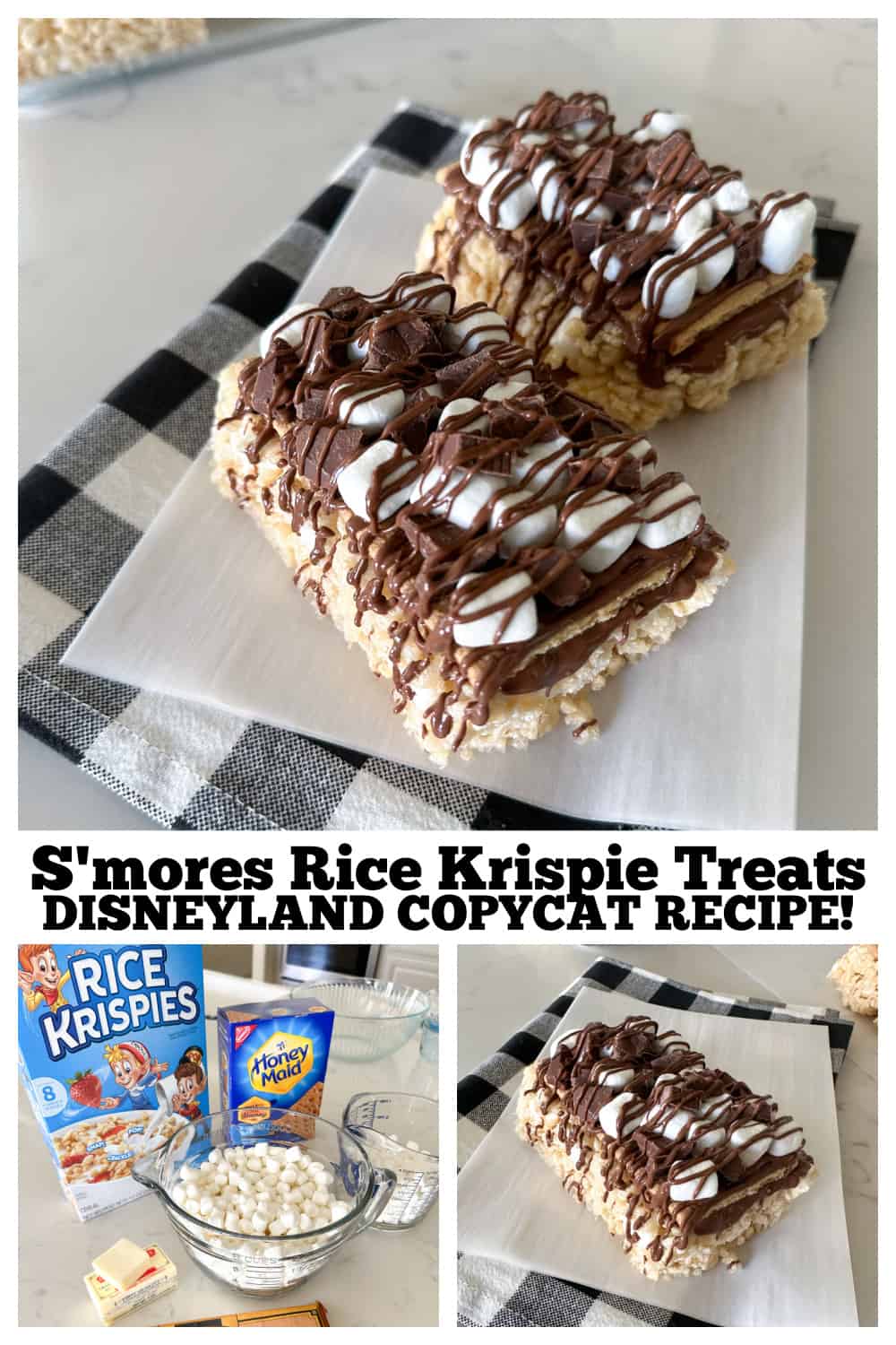 photo collage of s'mores rice krispie treats