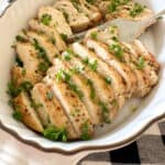 air fryer chicken breast sliced in serving dish