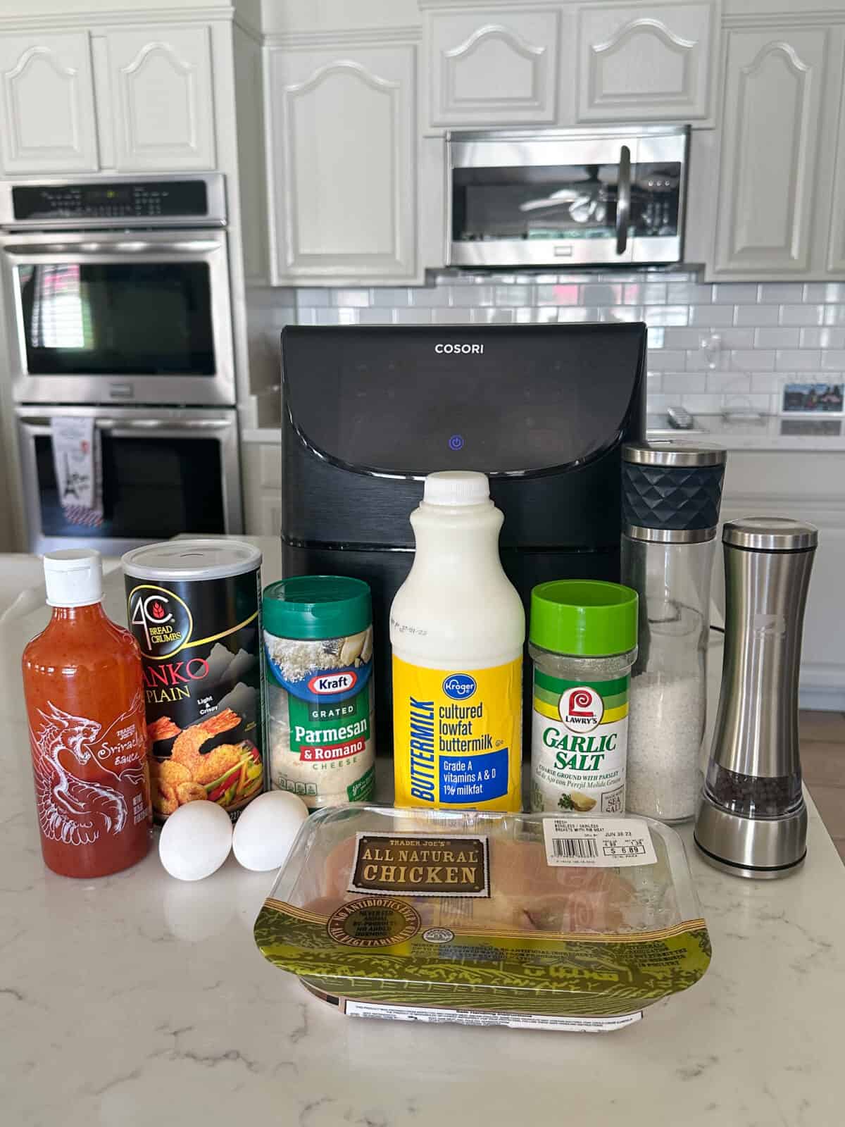 ingredients for air fryer chicken nuggets on counter