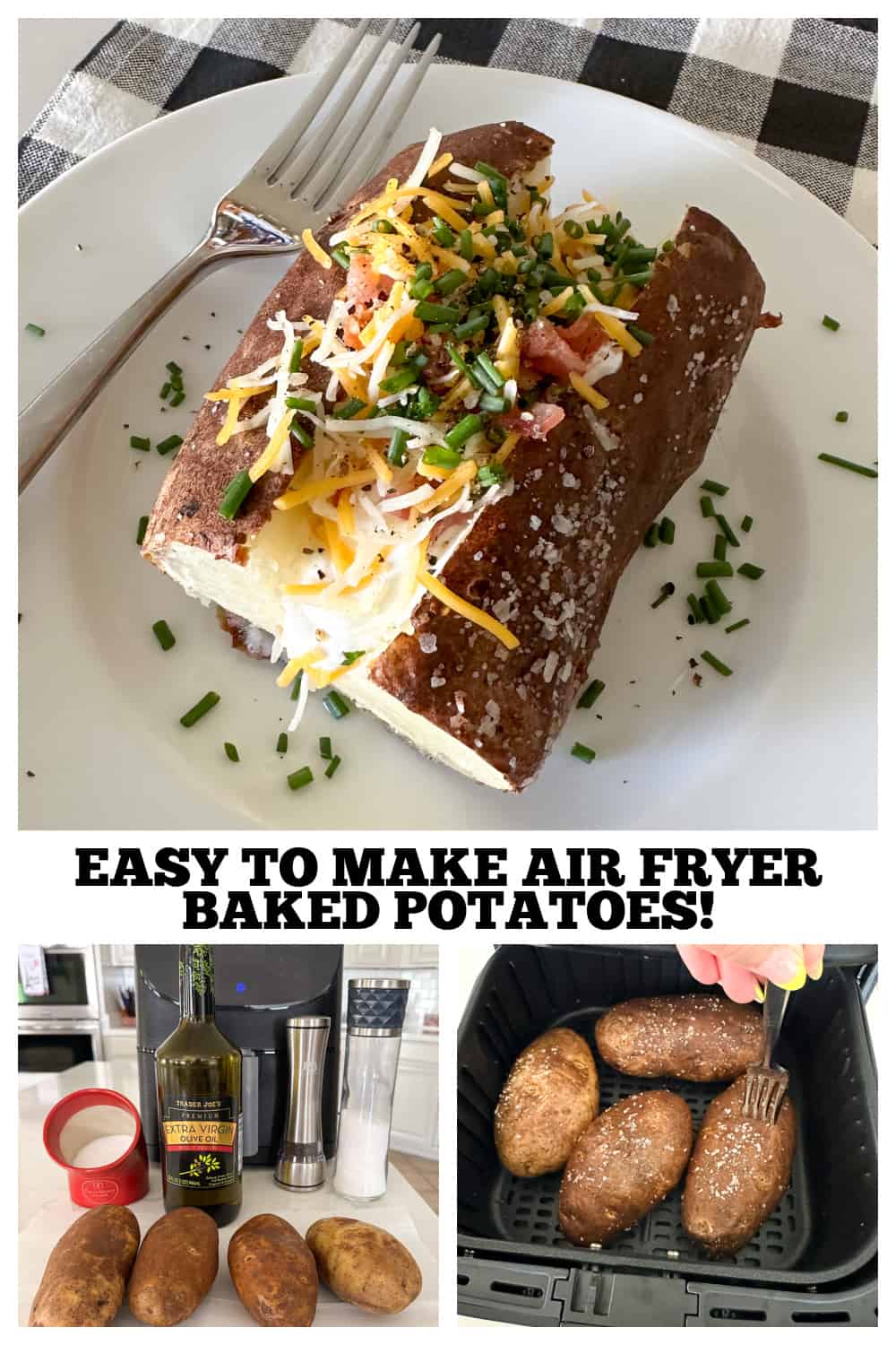 photo collage of air fryer baked potatoes