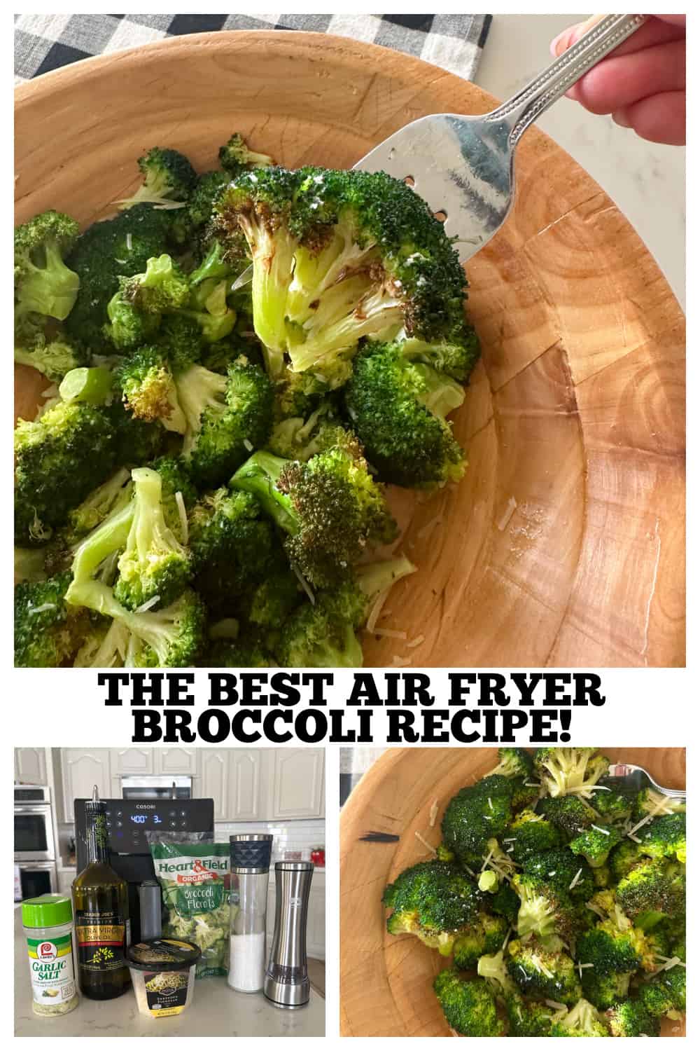 photo collage of air fryer broccoli recipe