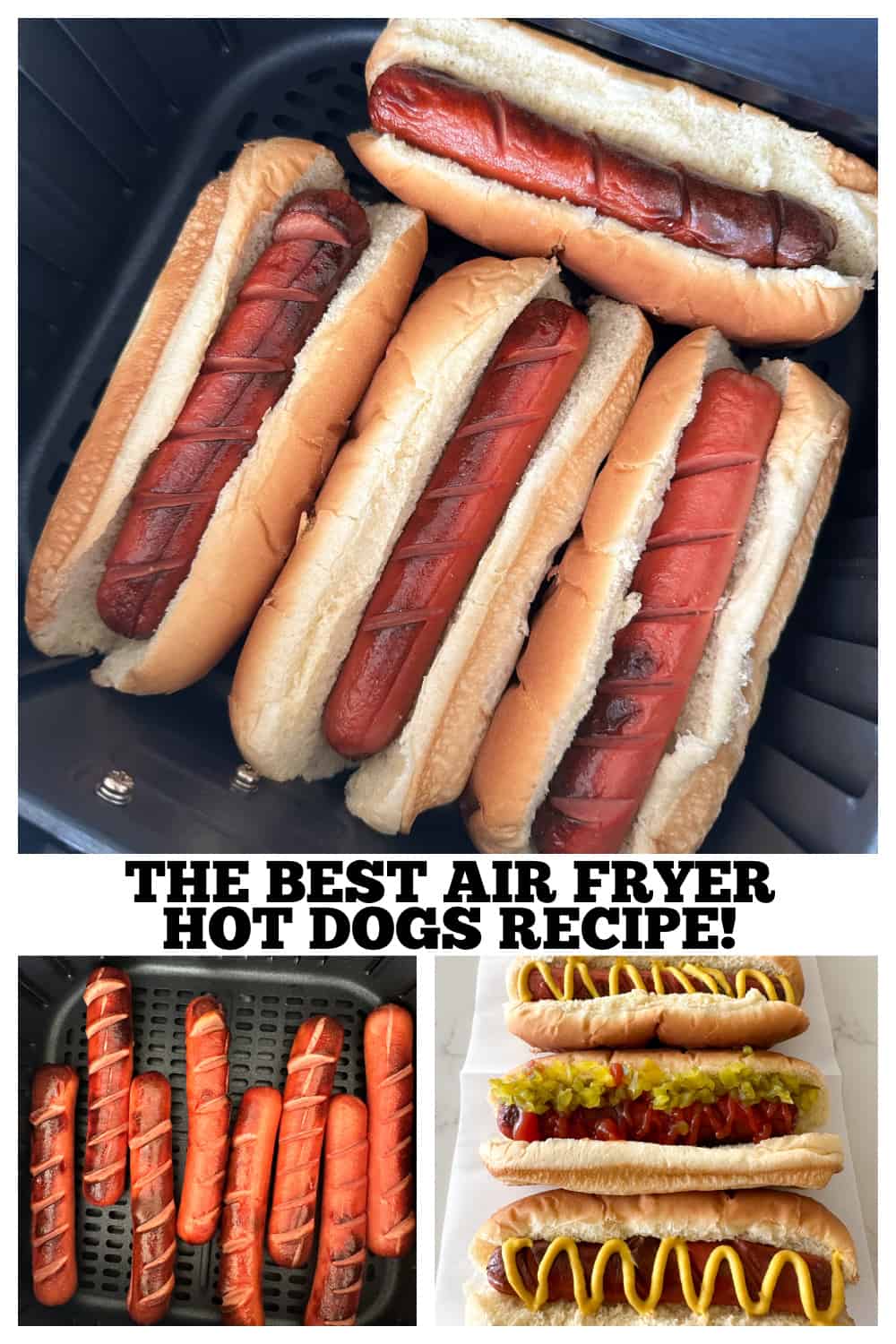 photo collage air fryer hot dogs