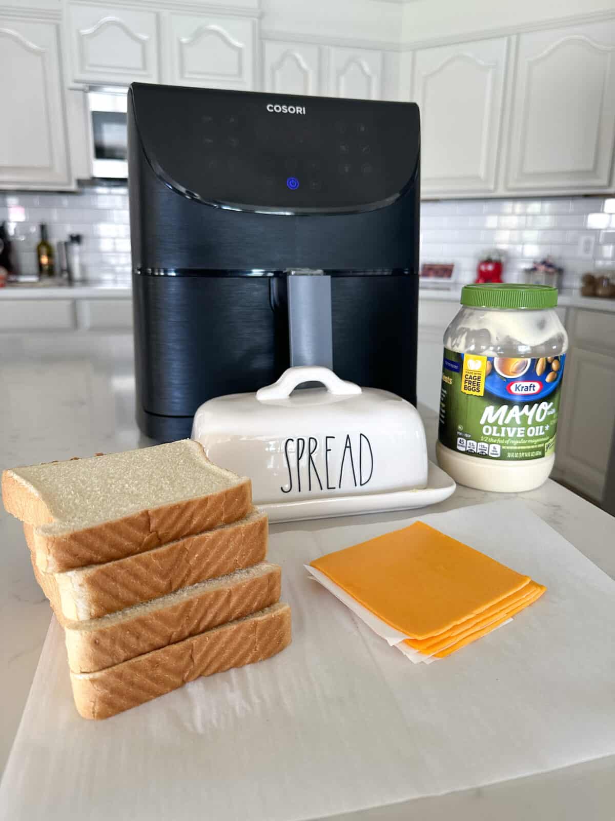 ingredients on counter for air fryer grilled cheese