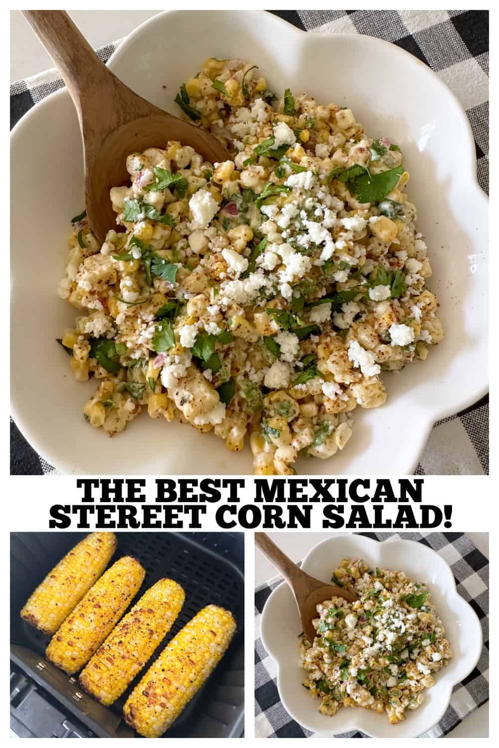 photo collage of mexican street corn salad