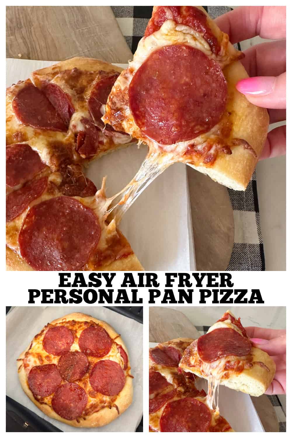 photo collage of air fryer pizza