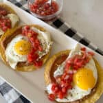 Breakfast tostada on serving plate