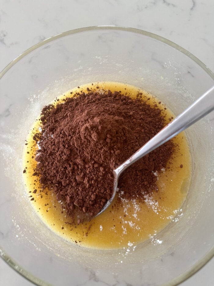 cocoa powder added to brownie batter