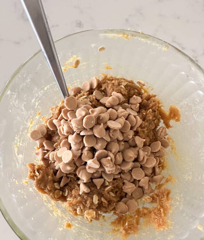 peanut butter chips added to peanut butter cookie dough