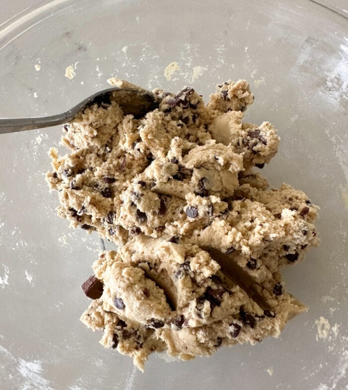 cookie dough in mixing bowl