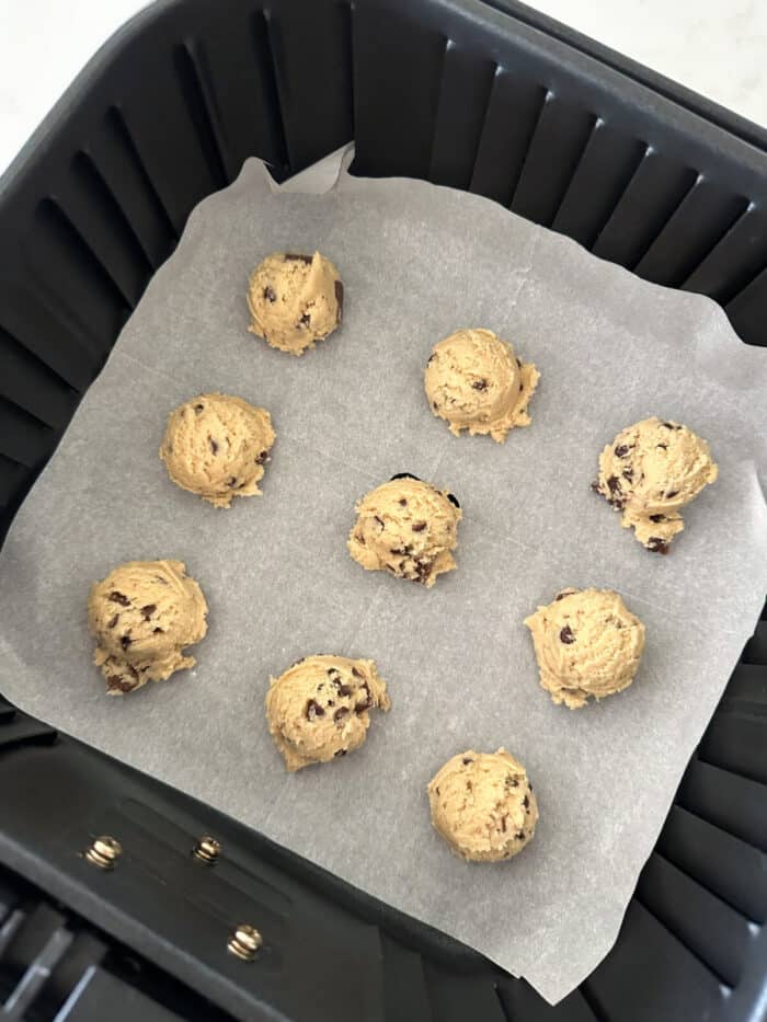 cookie dough inside air fryer basket