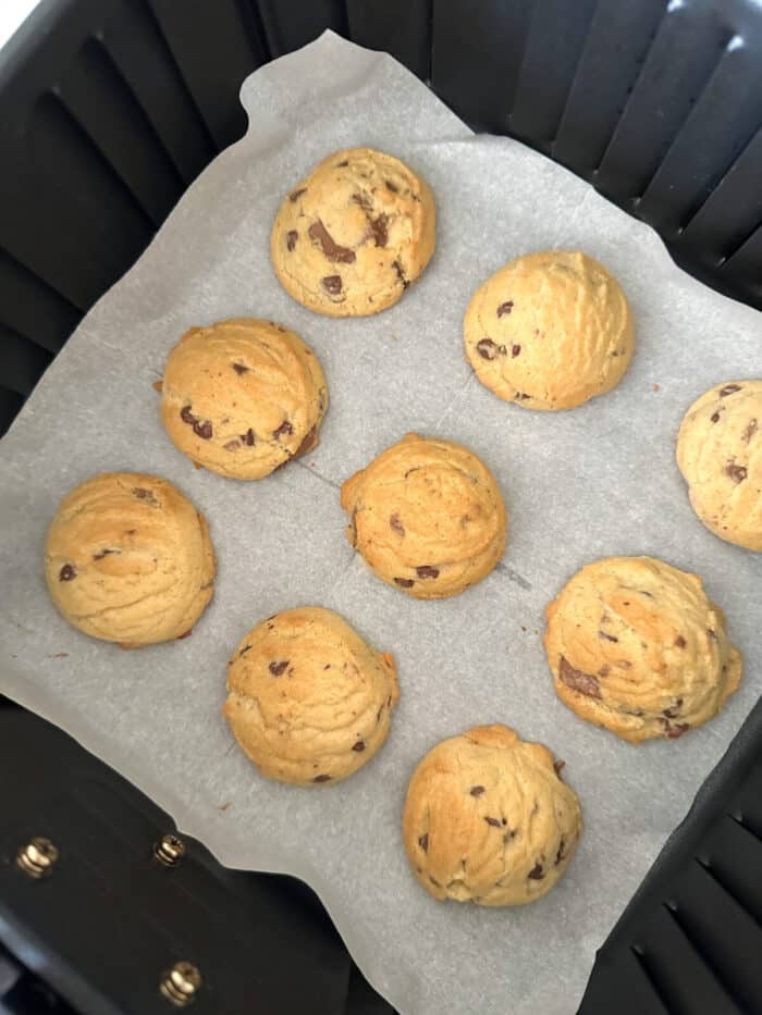 baked cookies inside air fryer basket