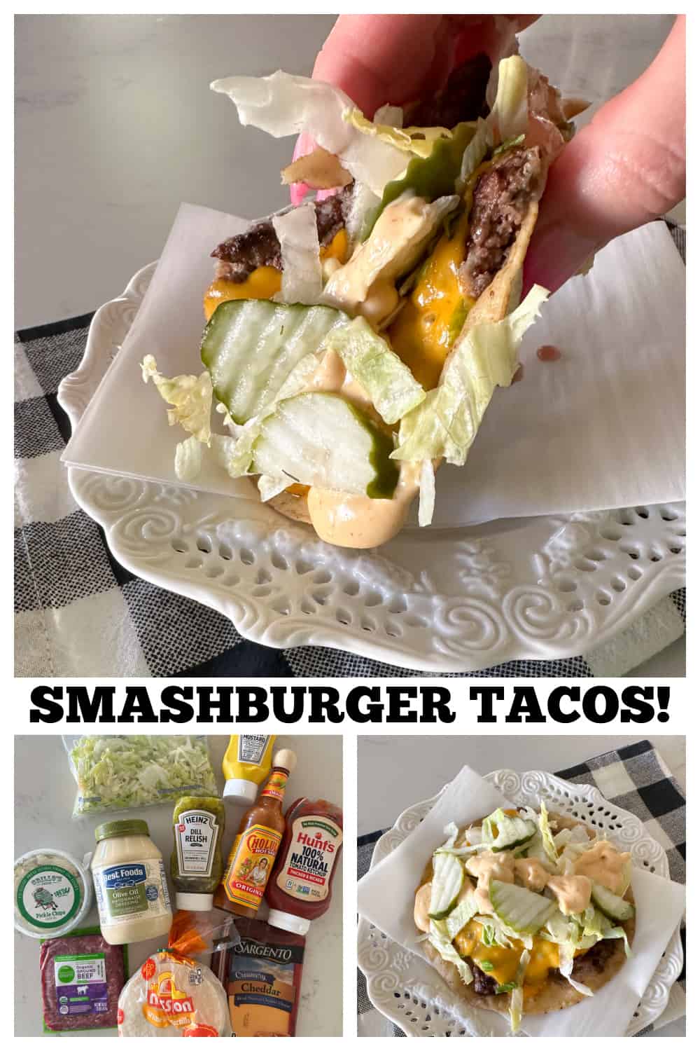 photo collage of smashburger tacos