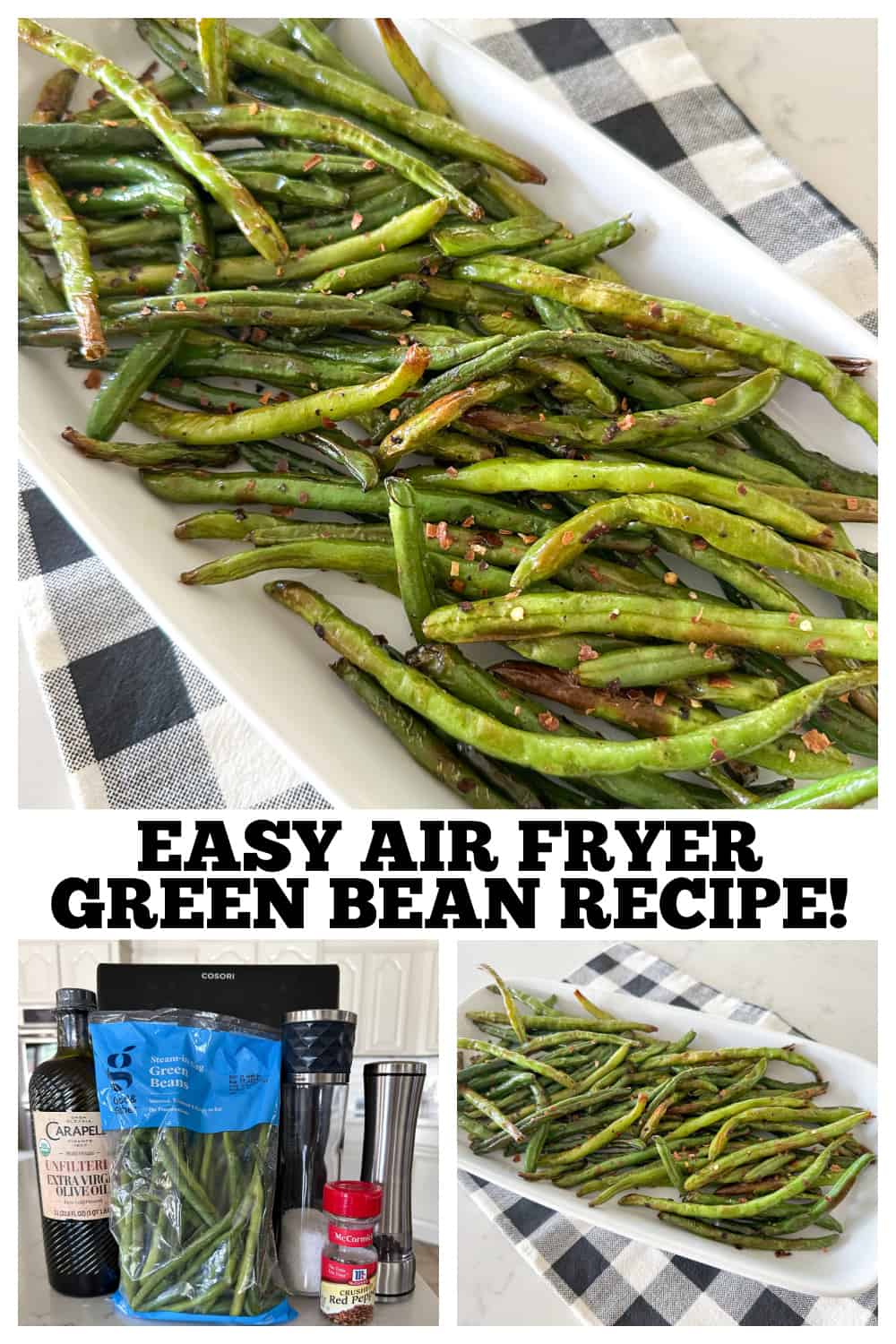 photo collage of air fryer green beans