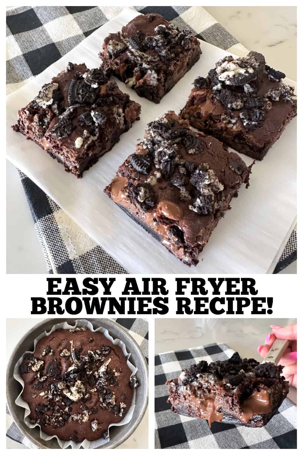 photo collage of air fryer brownies