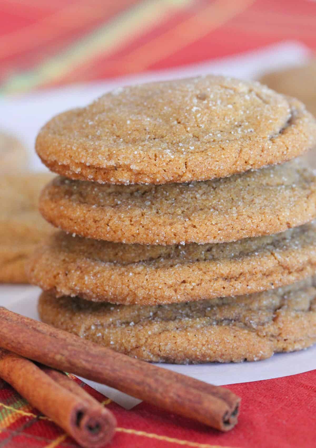 gingersnap cookies stacked on serving napkin