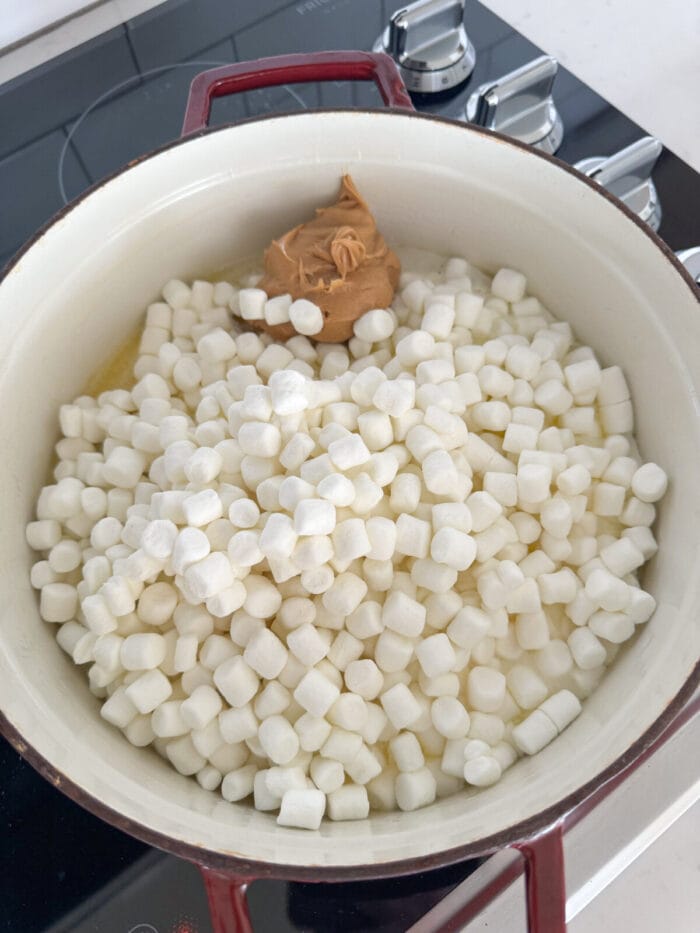 marshmallows and peanut butter in large pot