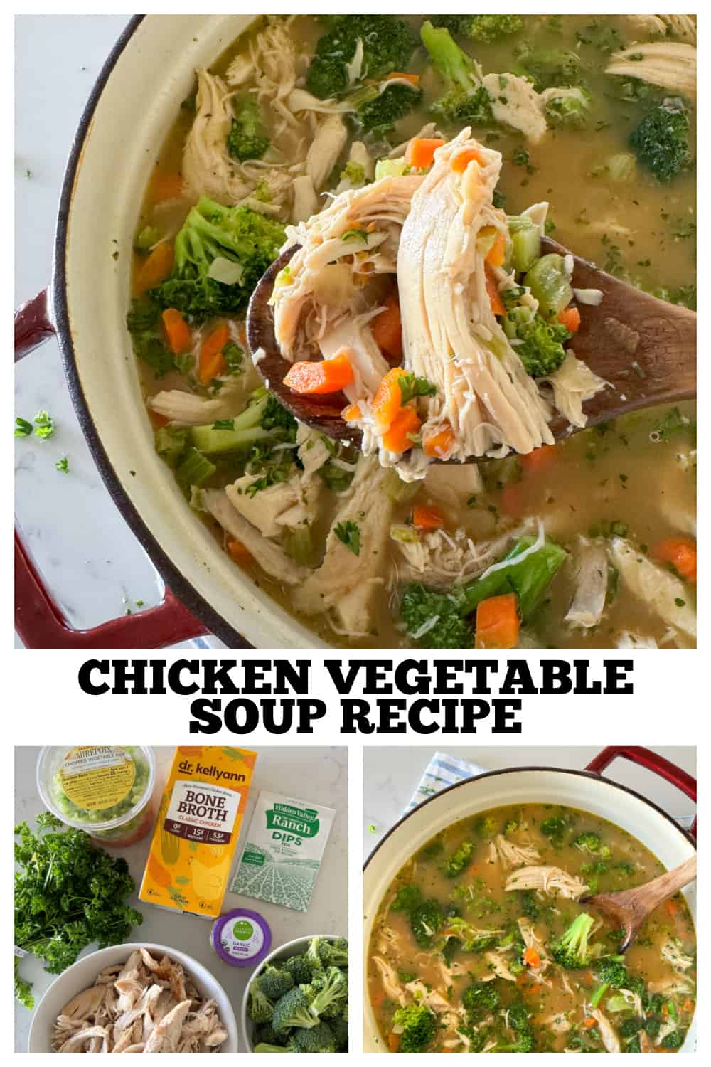 photo collage of chicken vegetable soup