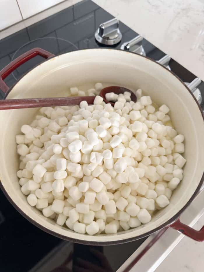 mini marshmallows in large pot ready to melt