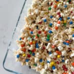popcorn rice crispy treats in baking dish