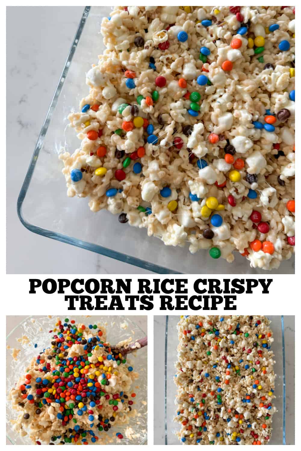 photo collage of popcorn rice crispy treats