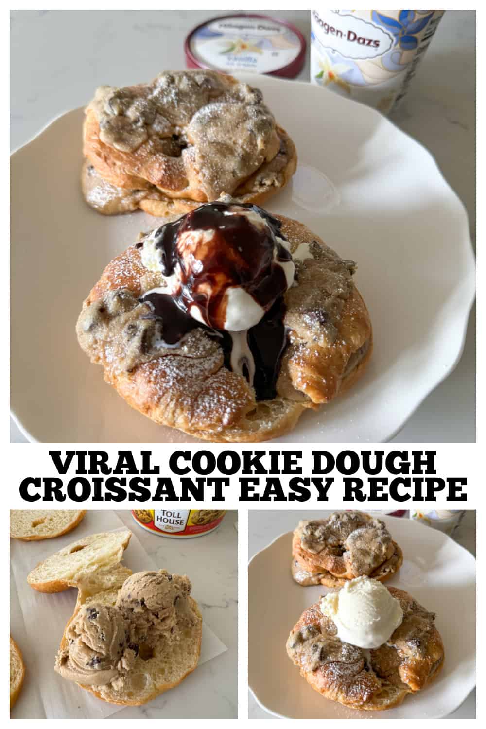 photo collage of cookie croissant